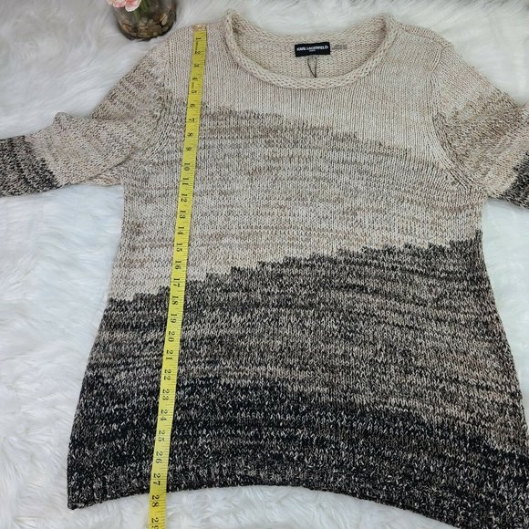 Karl Lagerfeld Rolled Neck Ombre Knit Pullover Sweater 3/4 Sleeves Large NWT - Picture 4 of 8
